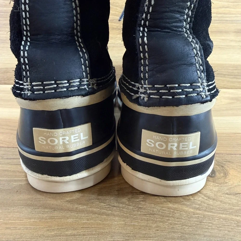 Sorel Joan Of Arctic Waterproof Snow Boots 7 Black Suede Faux Fur Tall Gorpcore